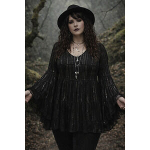 Sweet magnolia flowy witchy black fairy grunge whimsigoth flare sleeve Size XXL